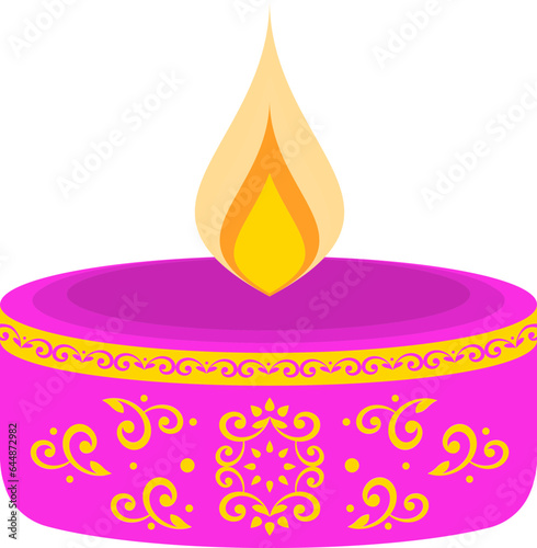 Pink And Yellow Floral Tealight Candle Flat Icon.