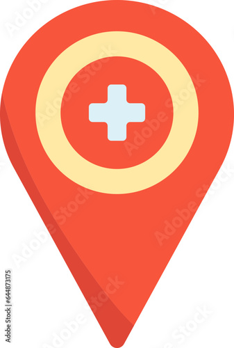 Flat Medical Location Point Icon In Yellow And Red Color.