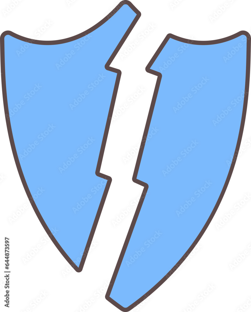 Flat Style Broken Shield Icon In Blue Color. Flat Style Broken Shield Icon In Blue Color.