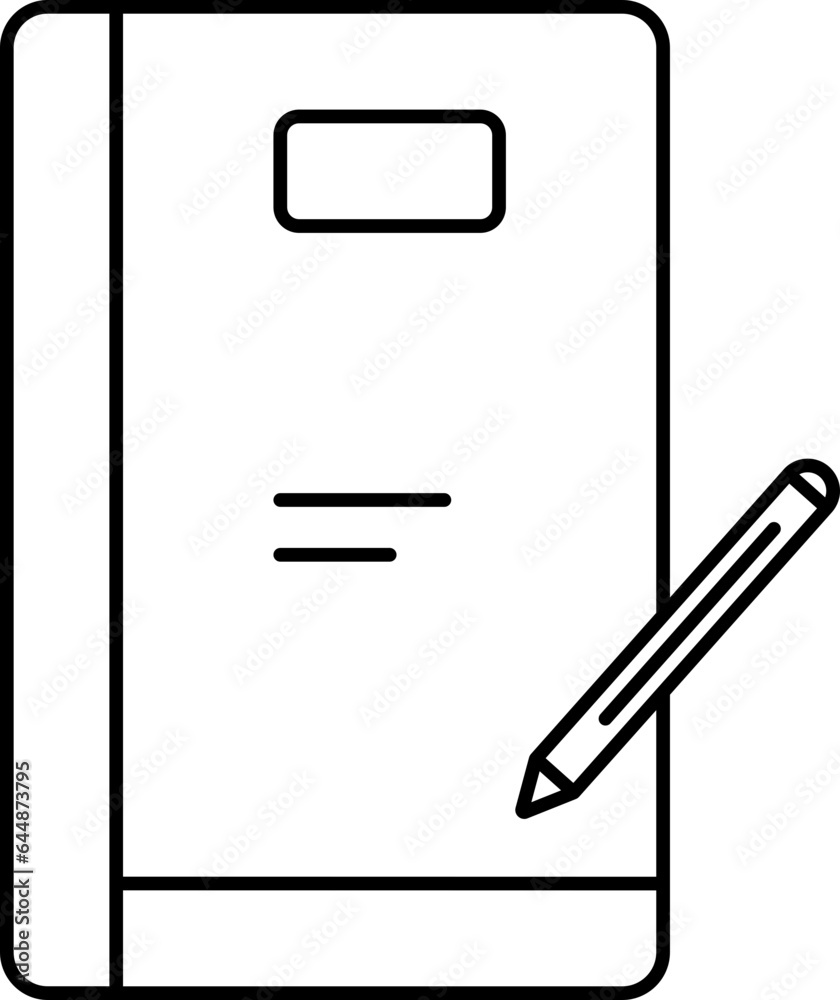 Pencil with Book Icon In Black Outline. Pencil with Book Icon In Black Outline.