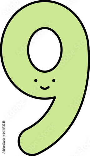 Funny Nine(9) Number Icon In Green Color.