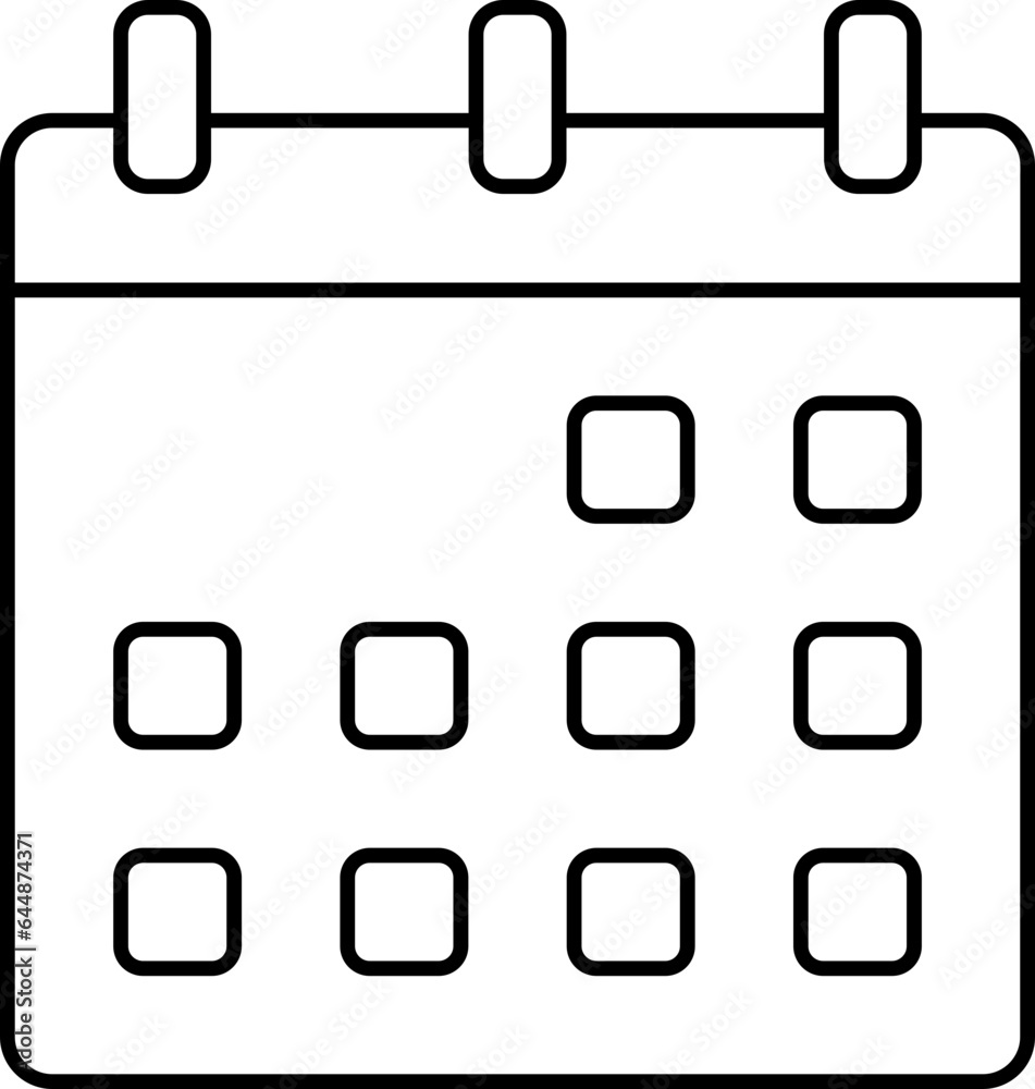 Black Line Art Illustration Of Calendar Icon. Black Line Art Illustration Of Calendar Icon.