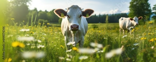 Cow in green field with clear sky