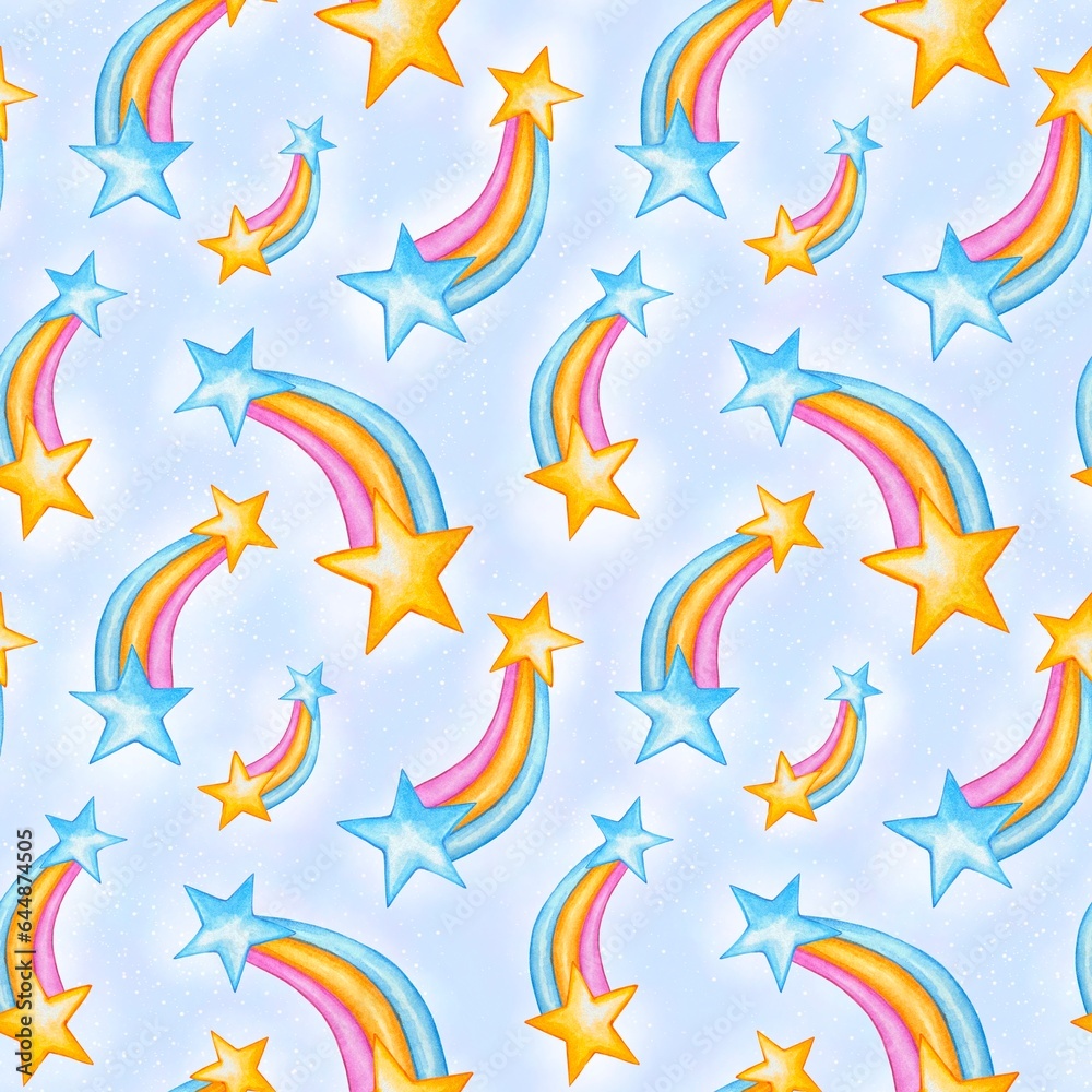 Seamless pattern with rainbows and stars. watercolor Seamless pattern with rainbows and stars. watercolor