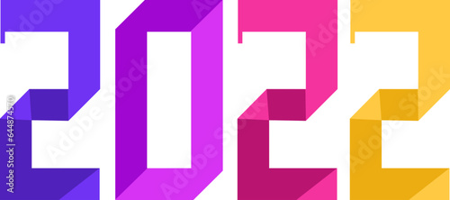 Colorful Folded Paper Number Of 2022 On White Background.