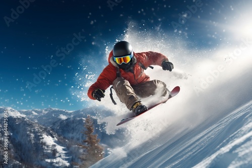 Experience the thrill of snowboarding in the mountains with a focus on winter sports and outdoor adventure. 'generative AI' 