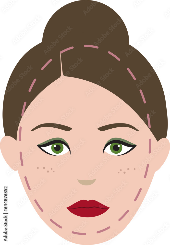 Oval Face Shape Young Female Character Icon In Flat Style. Oval Face Shape Young Female Character Icon In Flat Style.