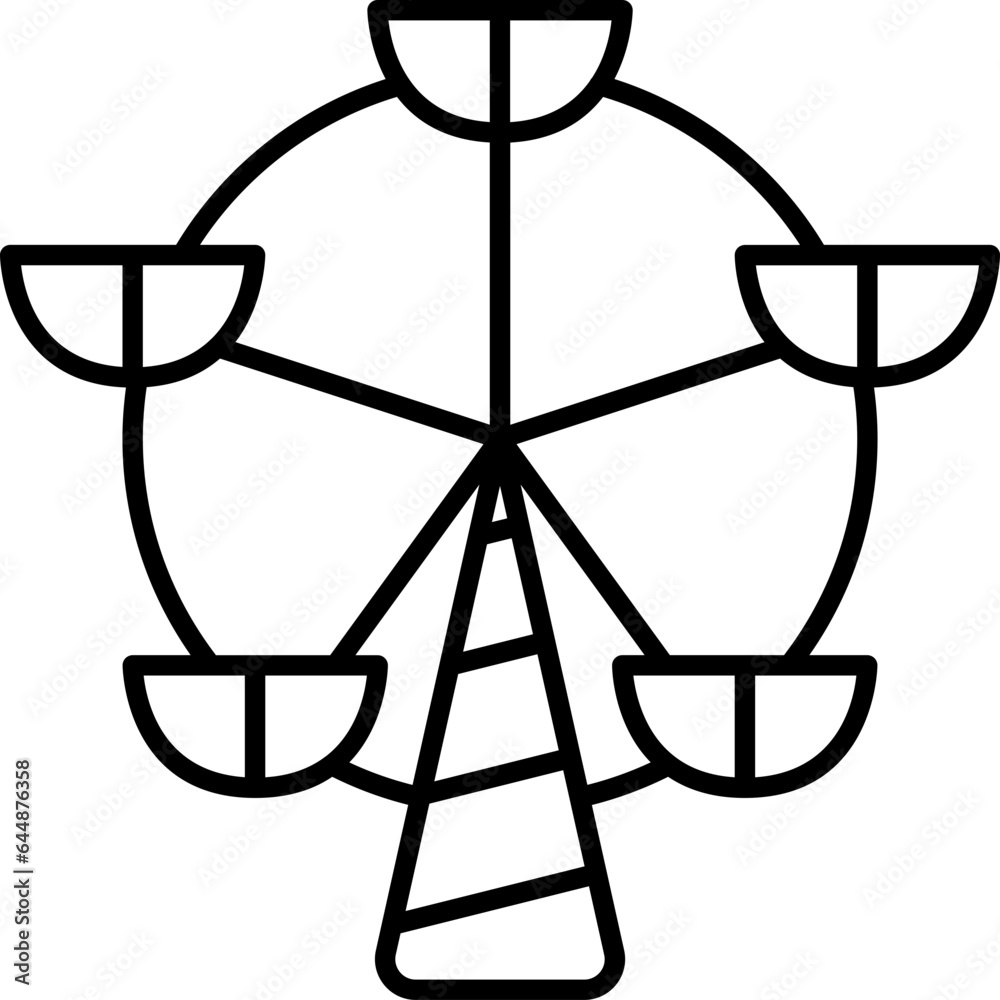 Ferris Wheel Icon In Black Line Art.