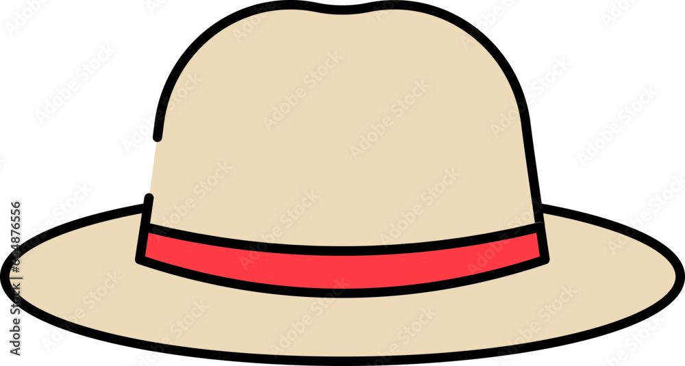Flat Style Fedora Hat Icon In Red And Yellow Color. Flat Style Fedora Hat Icon In Red And Yellow Color.