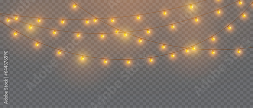 Vector Christmas Lights Magic  Realistic Isolated Design Elements for Festive Greeting Cards  Banners  Posters  and Web Design. Garland Decorations with LED Neon Lamps.  