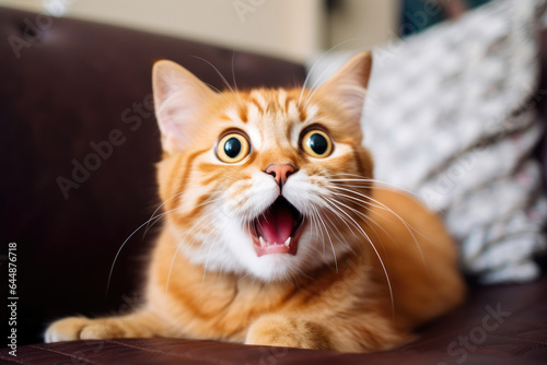 Startled Kitty with Wide-Open Mouth © AIproduction
