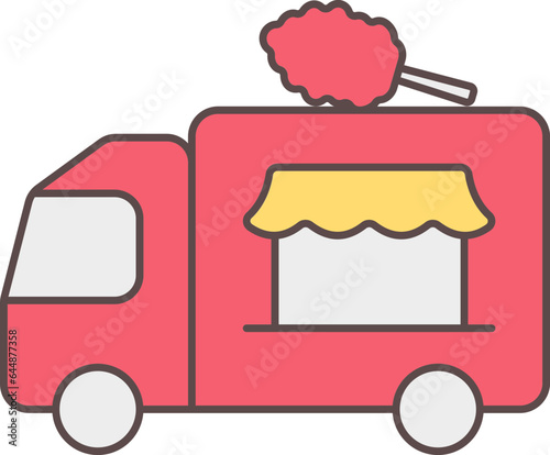 Illustration Of Candyfloss Truck Stall Icon In Red And Yellow Color.