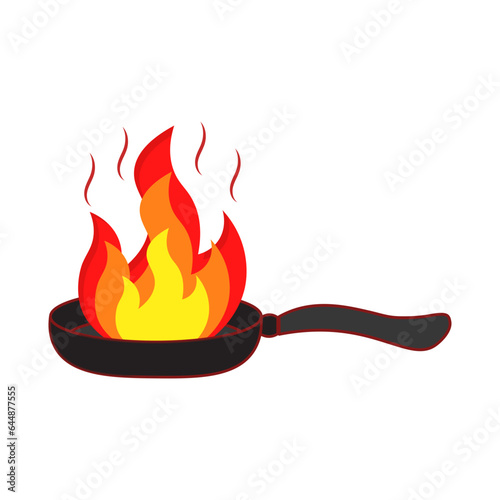Flat Style Burning Frying Pan On White Background.