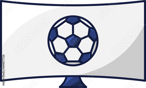 Blue And White Soccer Ball In Tv Screen Flat Icon.