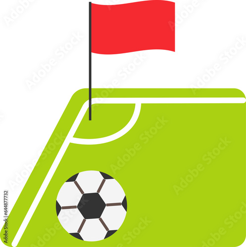 Soccer Ball On Corner Red Flag Of Football Field Flat Icon.