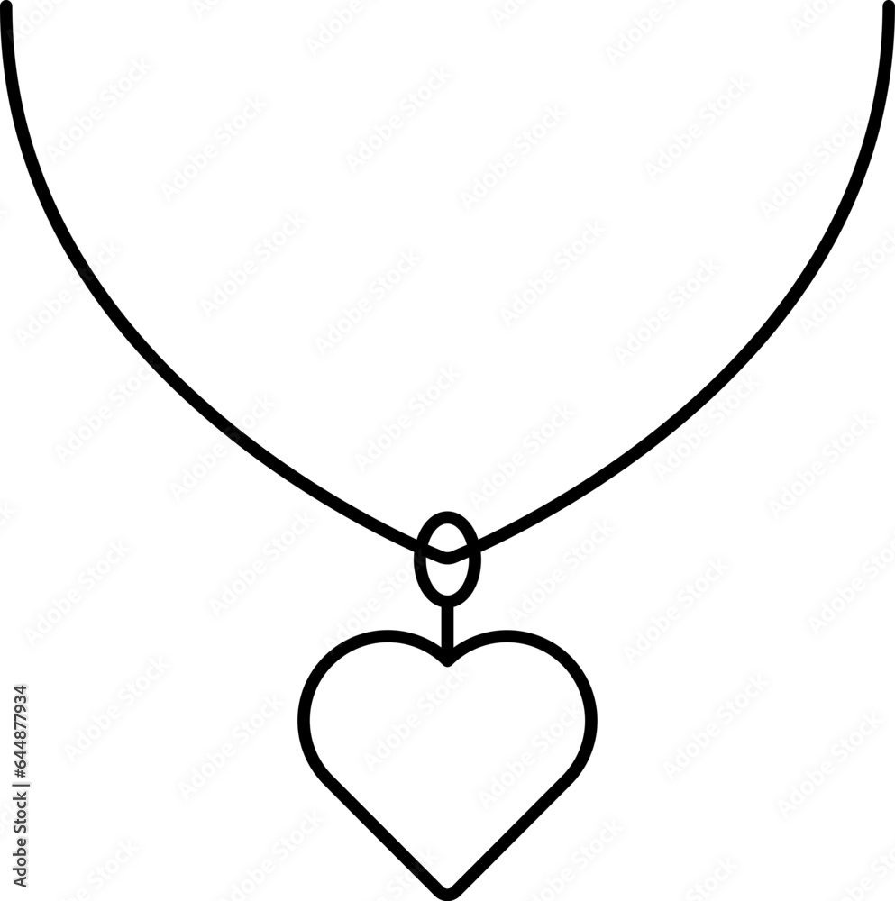 Isolated Heart Pendant Icon In Black Line Art. Isolated Heart Pendant Icon In Black Line Art.