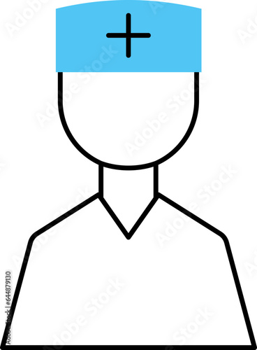 Faceless Nurse Cartoon Character Icon In Blue And Black Color.