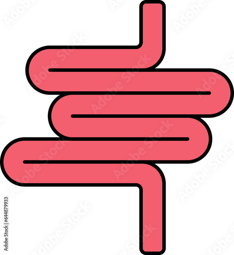 Flat Style Intestine Icon In Red Color.