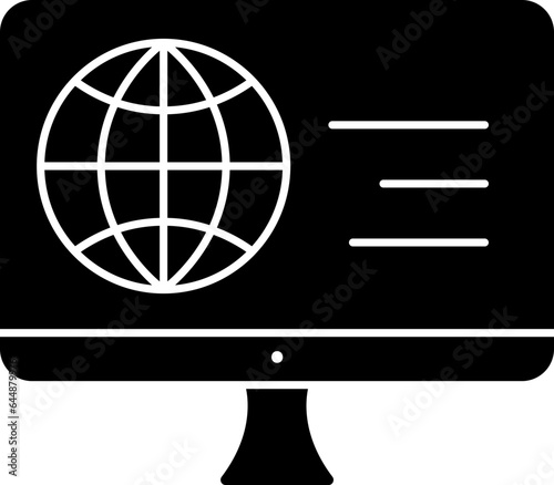 Globe In Monitor Screen B&W Icon.