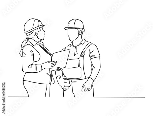 Continuous one line drawing of civil engineers illustration. Vector illustration.