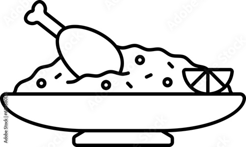 Non Veg Biryani Dish Plate Thin Linear Icon.