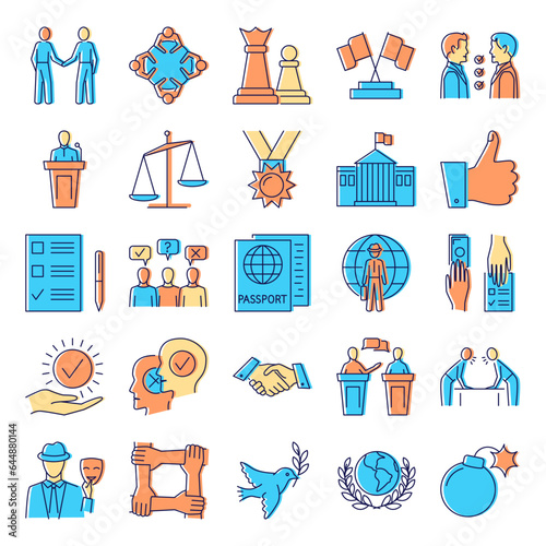 Diplomacy icon set in colored line style