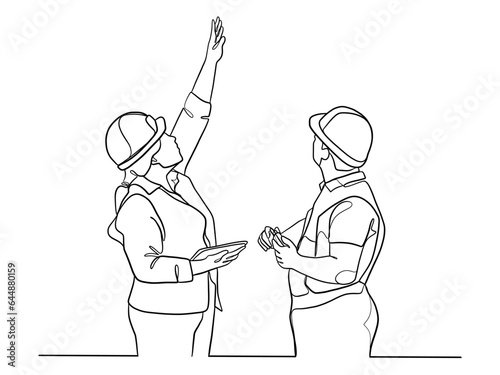 Continuous one line drawing of civil engineers illustration. Vector illustration.