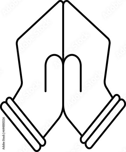 Line Art Indian Female Doing Namaste Hands Symbol Or Icon.