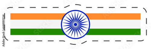Tricolor Ribbon With Ashoka Wheel In Sticker Style.