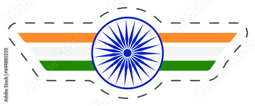 Tricolor Ribbon With Ashoka Wheel In Sticker Style.