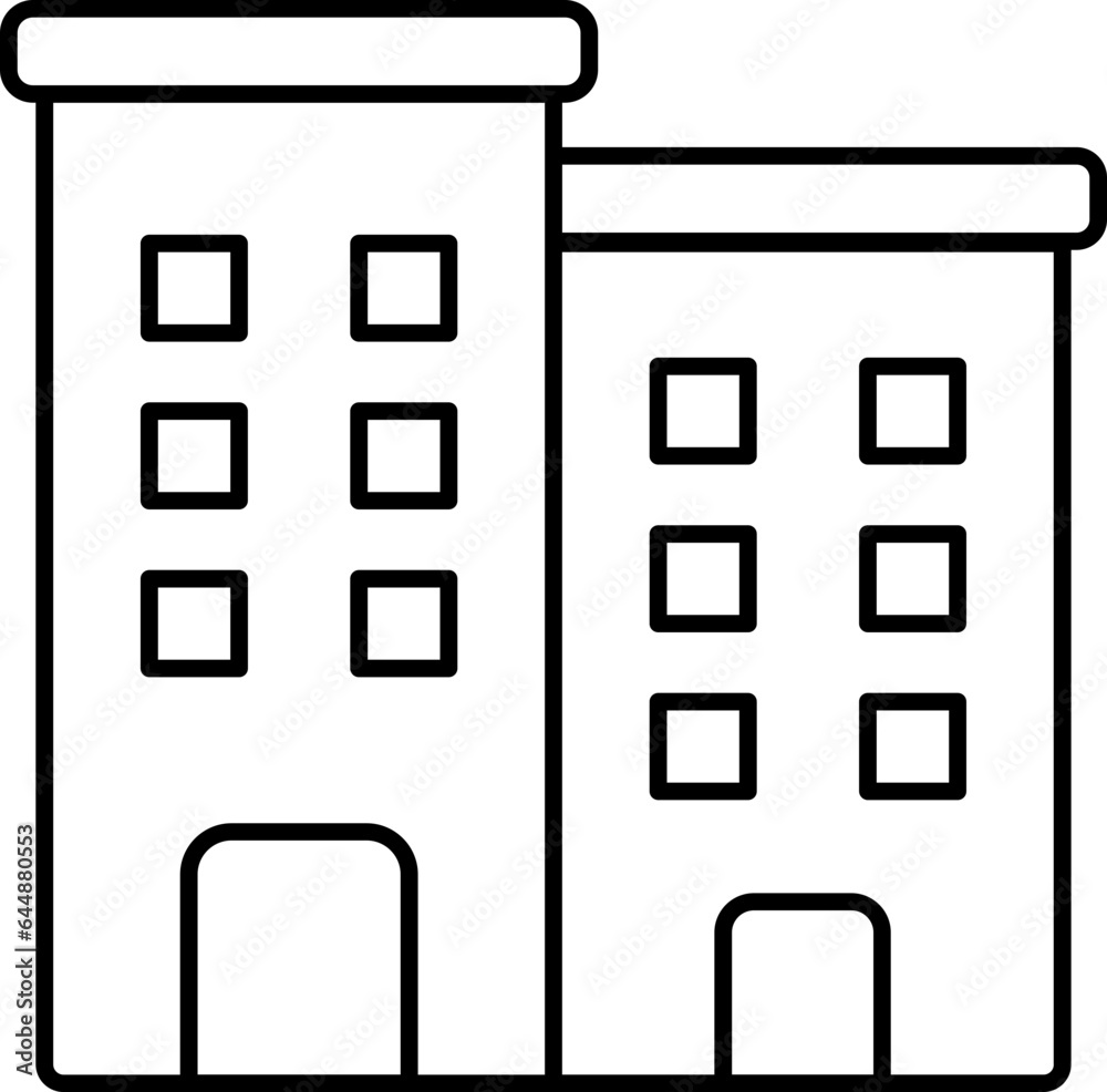 Black Outline Of Skyline Building Icon. Black Outline Of Skyline Building Icon.