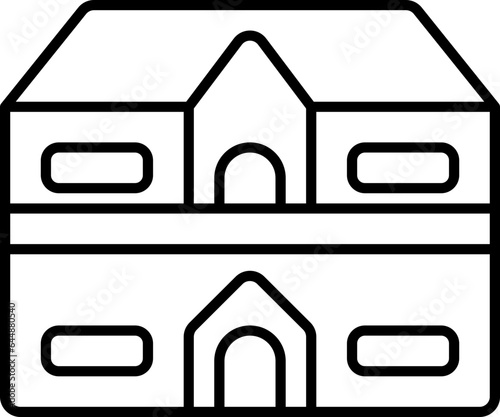 Double Floor Home Icon In Black Line Art.