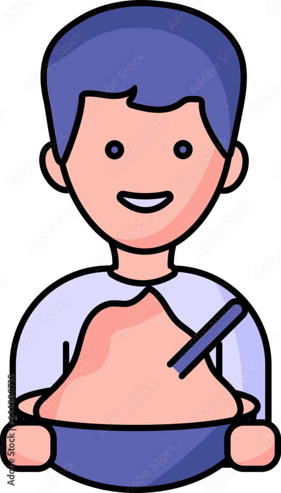 Cheerful Boy Holding Food Bowl Icon In Pink And Blue Color. Cheerful Boy Holding Food Bowl Icon In Pink And Blue Color.