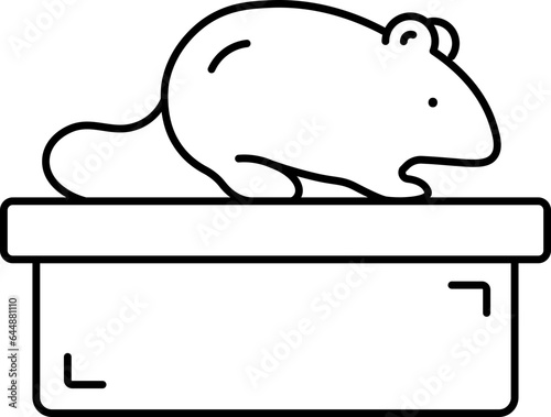 Isolated Cute Rat On Box Linear Icon.