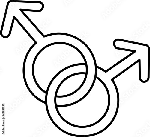 Double Male Gender Icon In Black Line Art.