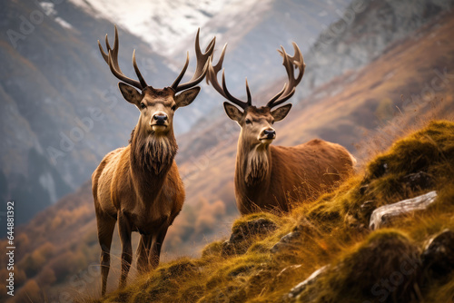 Majestic Red Deer Stags in a Wild Terrain