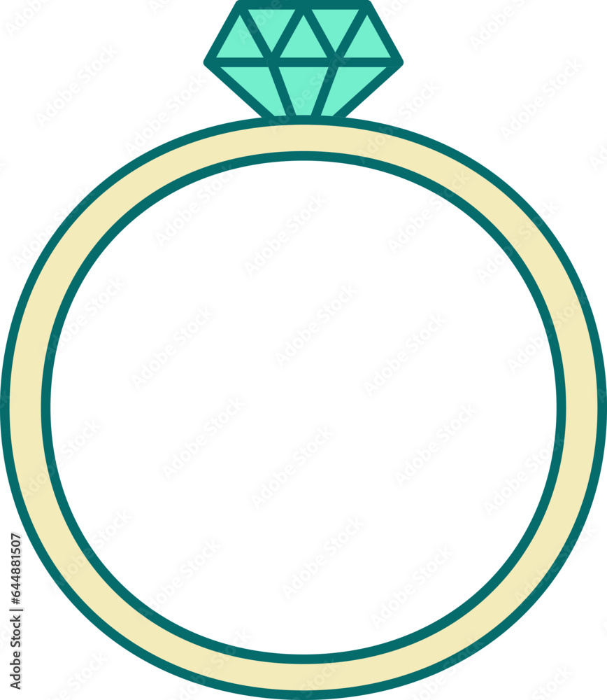 Diamond Ring Icon In Turquoise And Yellow Color. Diamond Ring Icon In Turquoise And Yellow Color.