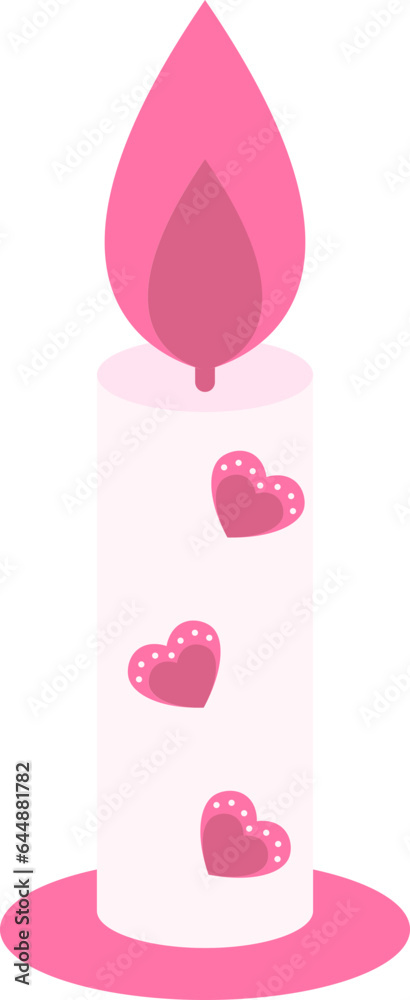 Heart Burning Candlestick Pink Icon In Flat Style.