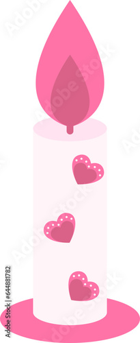 Heart Burning Candlestick Pink Icon In Flat Style.