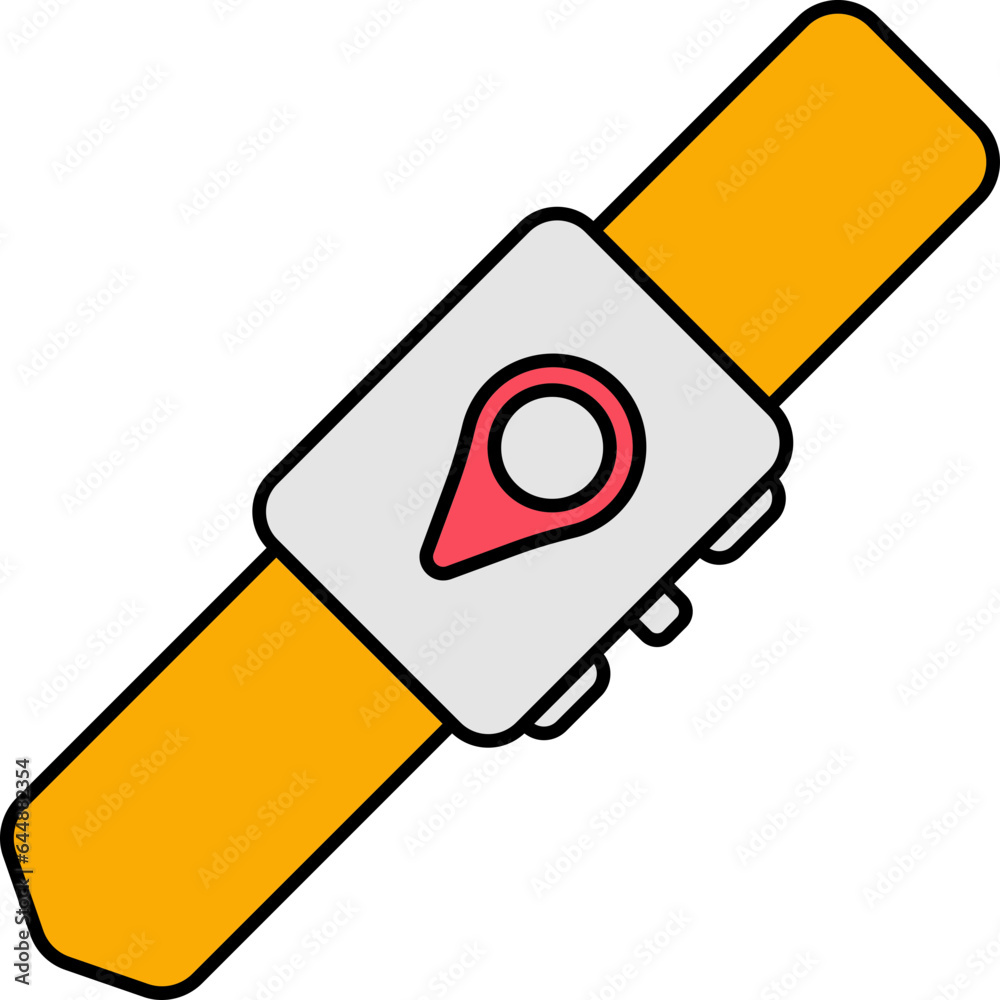 Colorful Location Pin In Smart Watch Icon. Colorful Location Pin In Smart Watch Icon.
