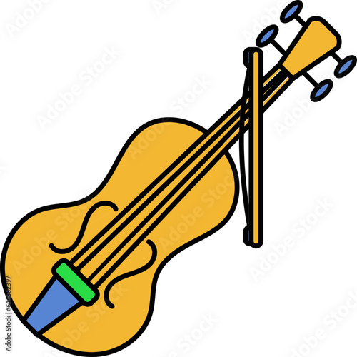 Flat Style Violin Icon In Blue And Yellow Color.