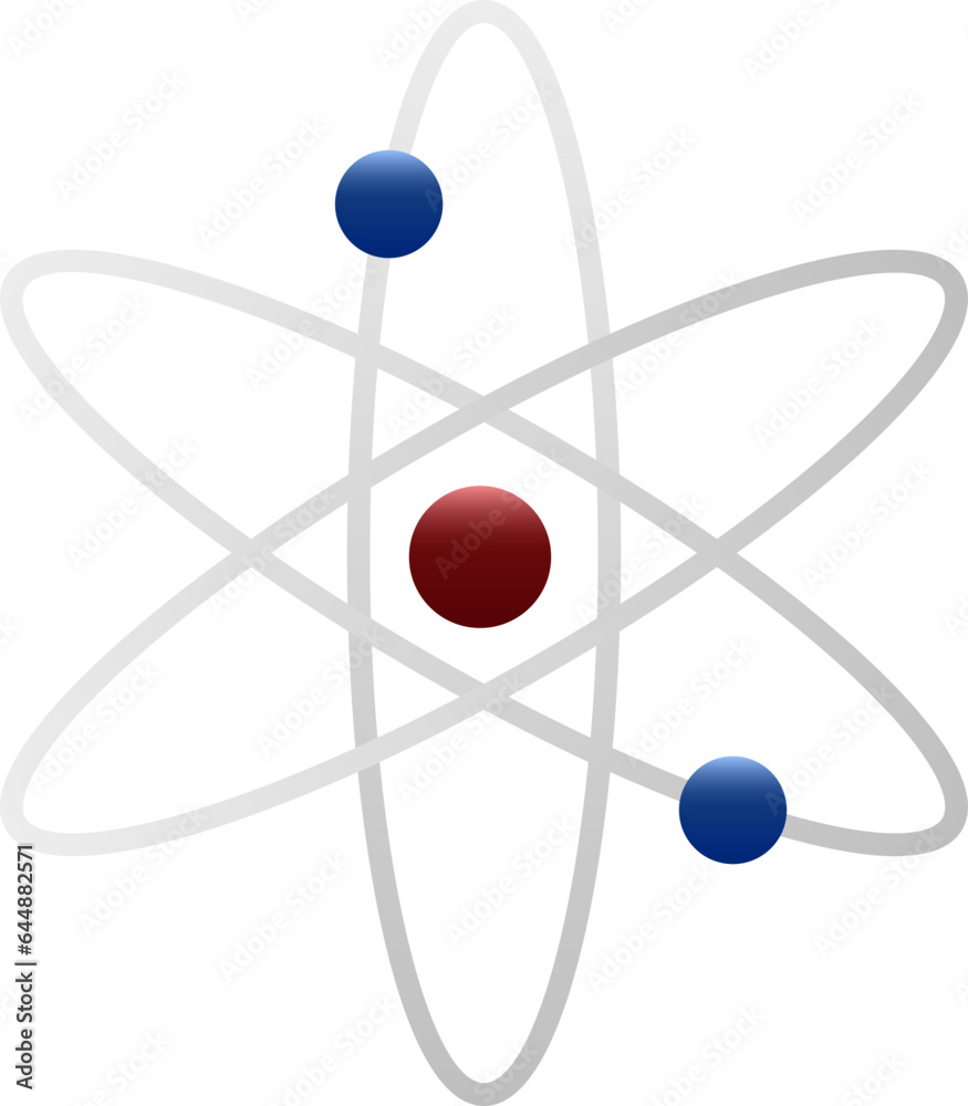 Red And Blue Tin Atomic Structure Icon In Flat Style. Red And Blue Tin Atomic Structure Icon In Flat Style.