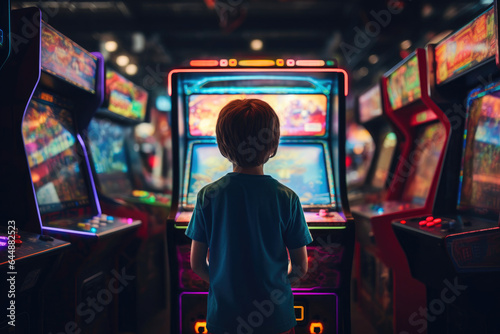 Youthful Joy: Kid Engaged with Arcade Game