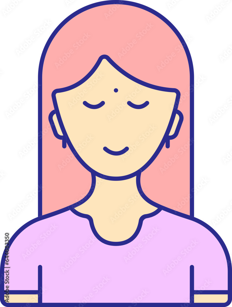 Indian Woman With Open Hair Pink And Yellow Icon. Indian Woman With Open Hair Pink And Yellow Icon.