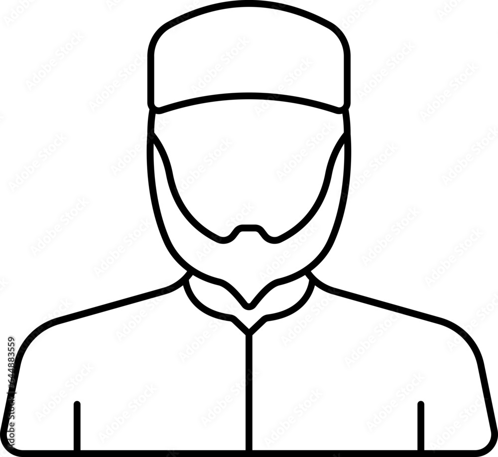 Bearded Man Wearing Arabic Dress With Kufi Hat Black Line Art Icon. Bearded Man Wearing Arabic Dress With Kufi Hat Black Line Art Icon.