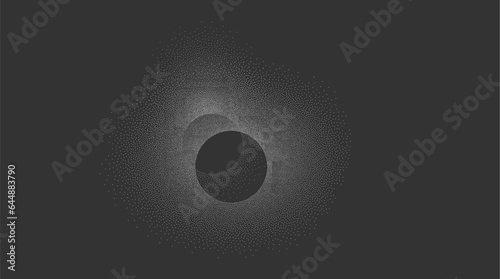 Dotwork solar, moon eclipse. Abstract shape noise texture dotwork grain on dark background. Pointillism gradient pattern. Stochastic grange texture. Dotwork stipple halftone effect. Dotted element