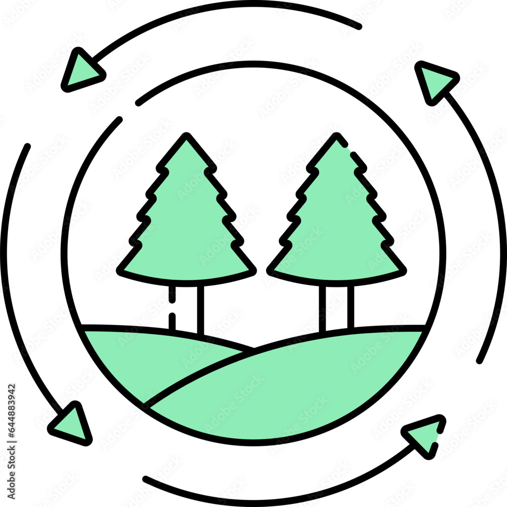 Obraz premium Ecosystem Of Tree With Earth Icon In Green And White Color.