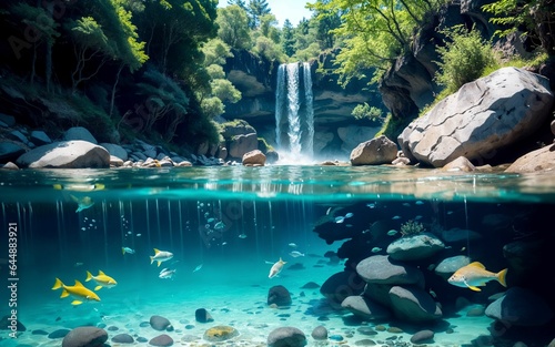  A River's Beauty in an Over Underwater Capture waterfall ai generated  © slumart