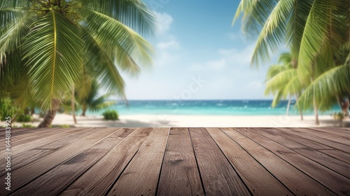 Photo of a beach view from a wooden table