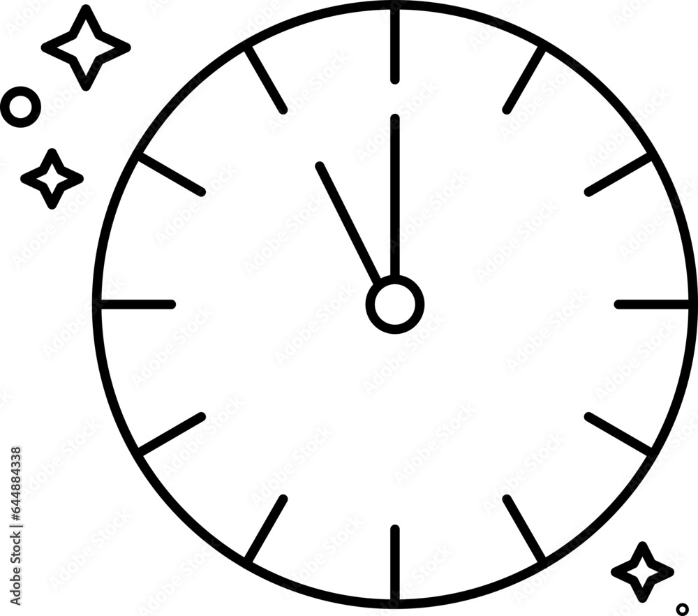 Clock With Stars Icon In Linear Style. Clock With Stars Icon In Linear Style.